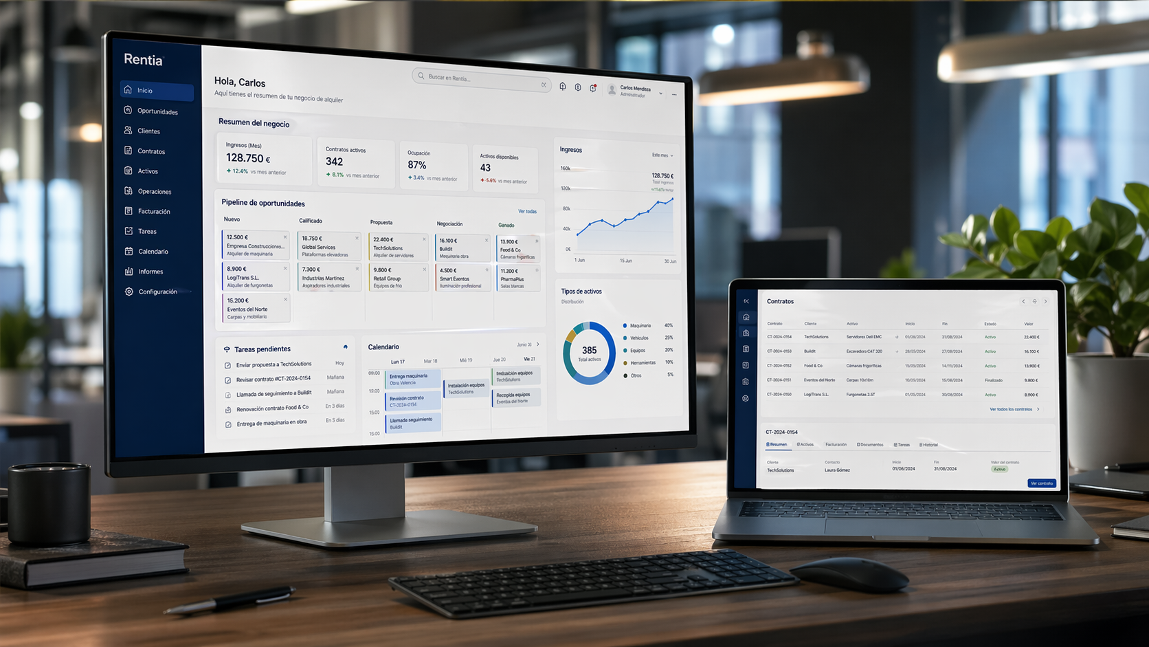 Entorno de trabajo de Renting.click con plataforma, trazabilidad comercial y operación digital.
